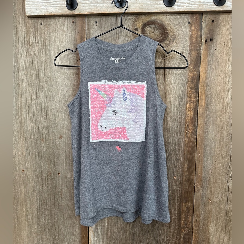 Abercrombie Kids Girls Graphic Unicorn Flip Sequin Tank Top in Gray Size 13/14